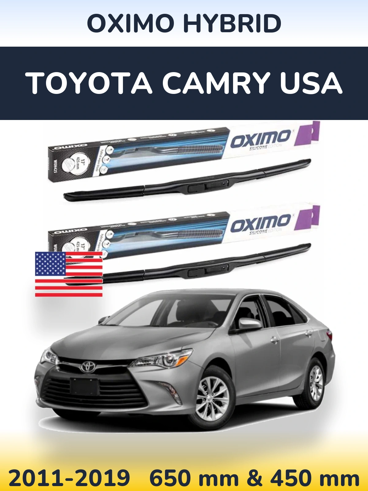 Комплект передніх щіток Oximo Hybrid 650 & 450 мм для Toyota Camry USA 2011-2019