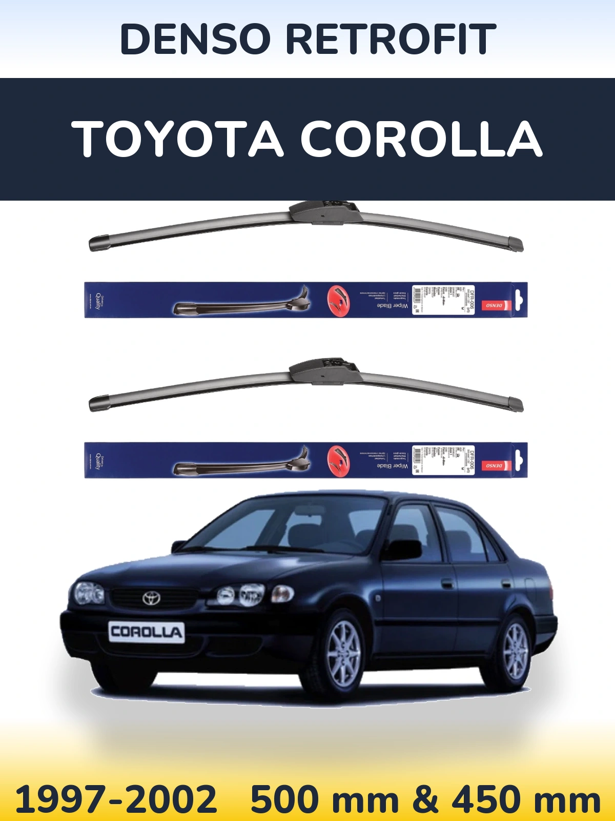 Комплект передніх щіток Denso Retrofit 500 & 450 мм для Toyota Corolla 1997-2002