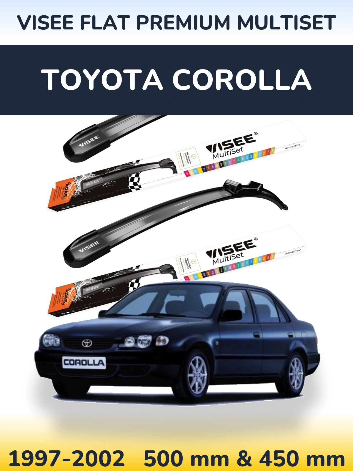 Front wiper blade set VISEE FLAT PREMIUM MultiSet 500 & 450 mm for Toyota Corolla 1997-2002