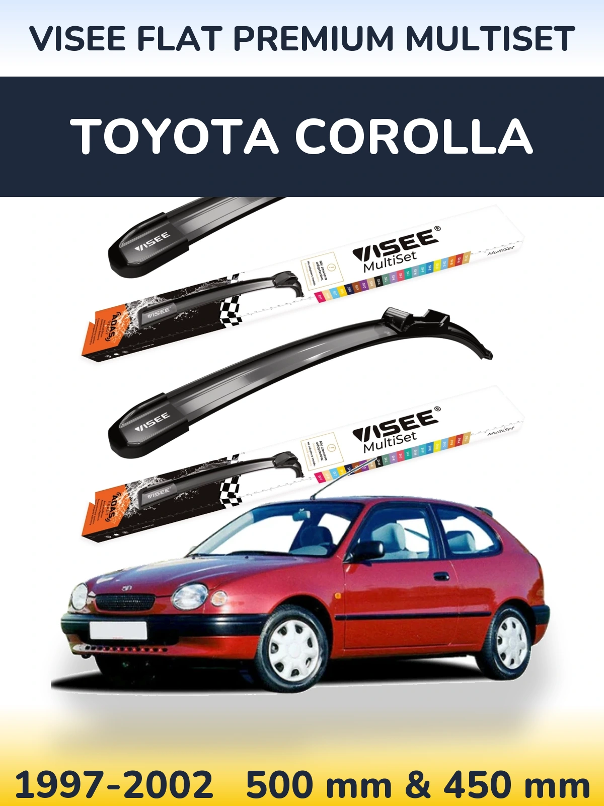 Komplet przednich wycieraczek VISEE FLAT PREMIUM MultiSet 500 & 450 mm do Toyota Corolla 1997-2002