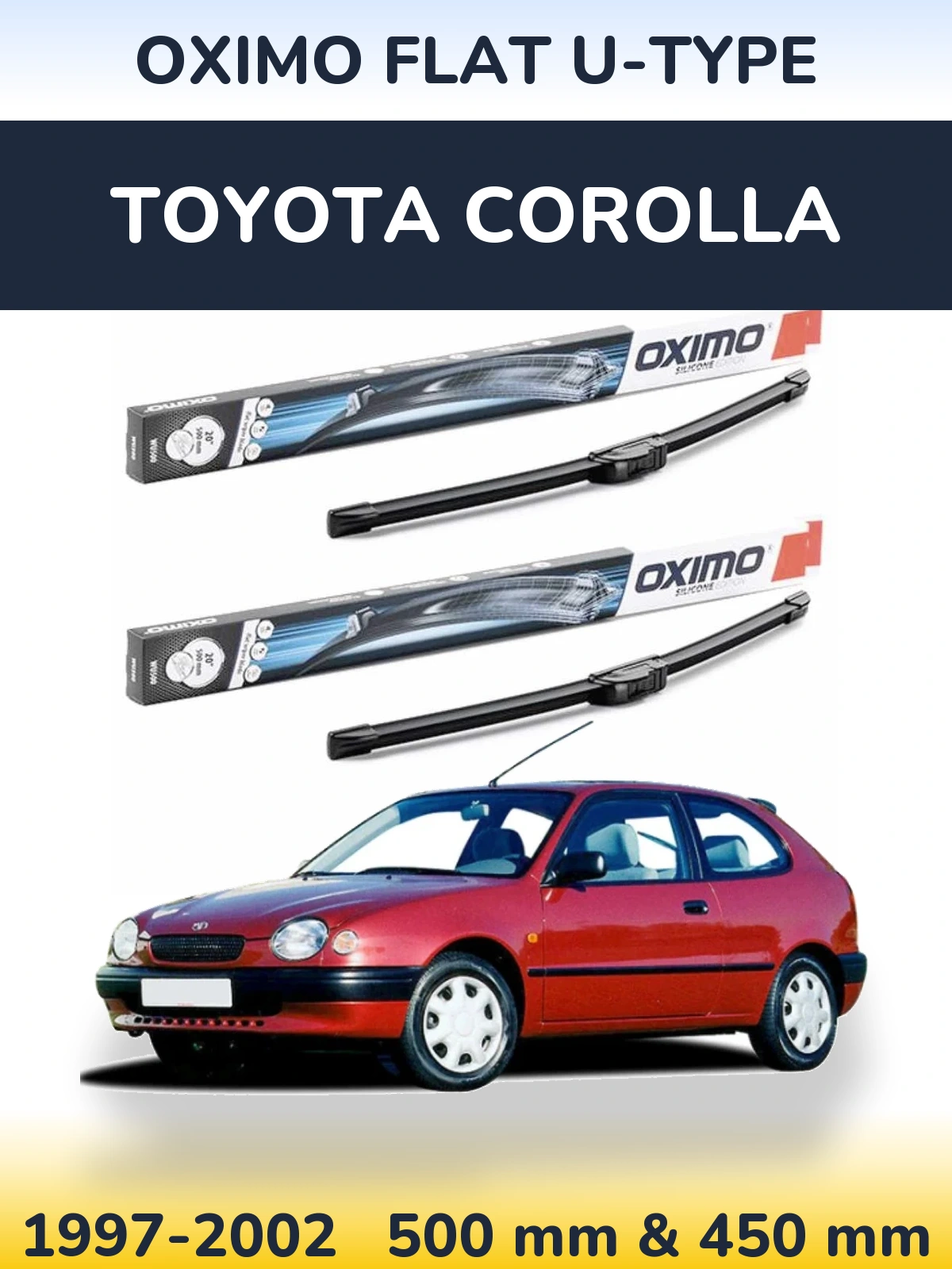 Комплект передних дворников Oximo Flat U-type 500 & 450 мм для Toyota Corolla 1997-2002