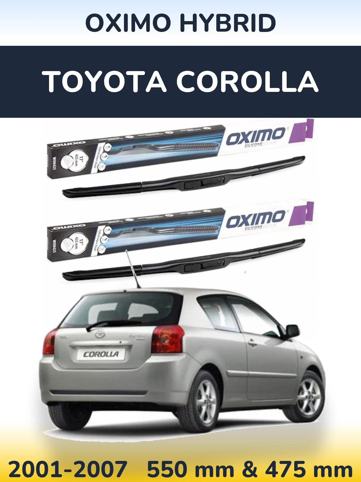 Комплект передних дворников Oximo Hybrid 550 & 475 мм для Toyota Corolla 2001-2007