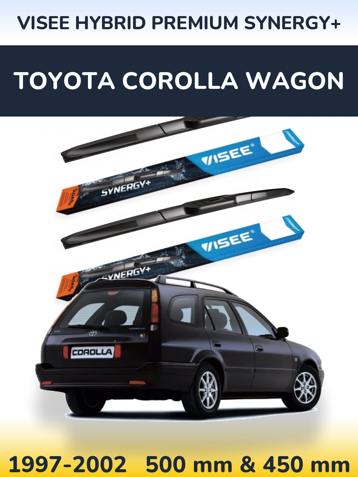 Комплект передних дворников VISEE HYBRID PREMIUM SYNERGY+ 500 & 450 мм для Toyota Corolla Wagon 1997-2002