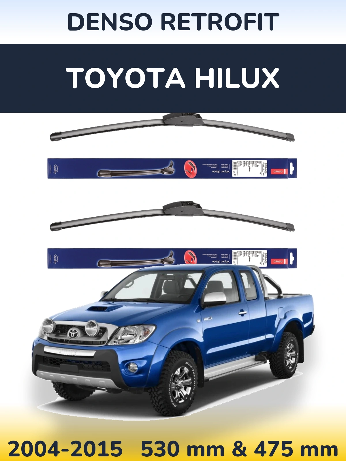 Комплект передних дворников Denso Retrofit 530 & 475 мм для Toyota Hilux 2004-2015