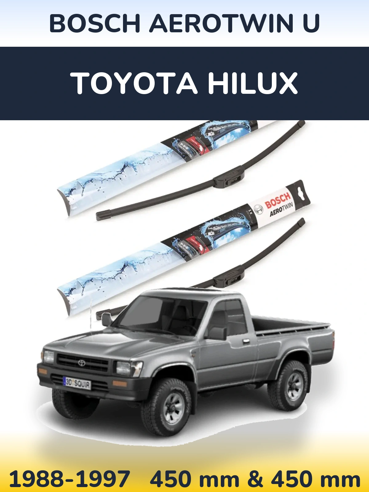 Комплект передних дворников BOSCH AeroTwin U 450 & 450 мм для Toyota Hilux 1988-1997