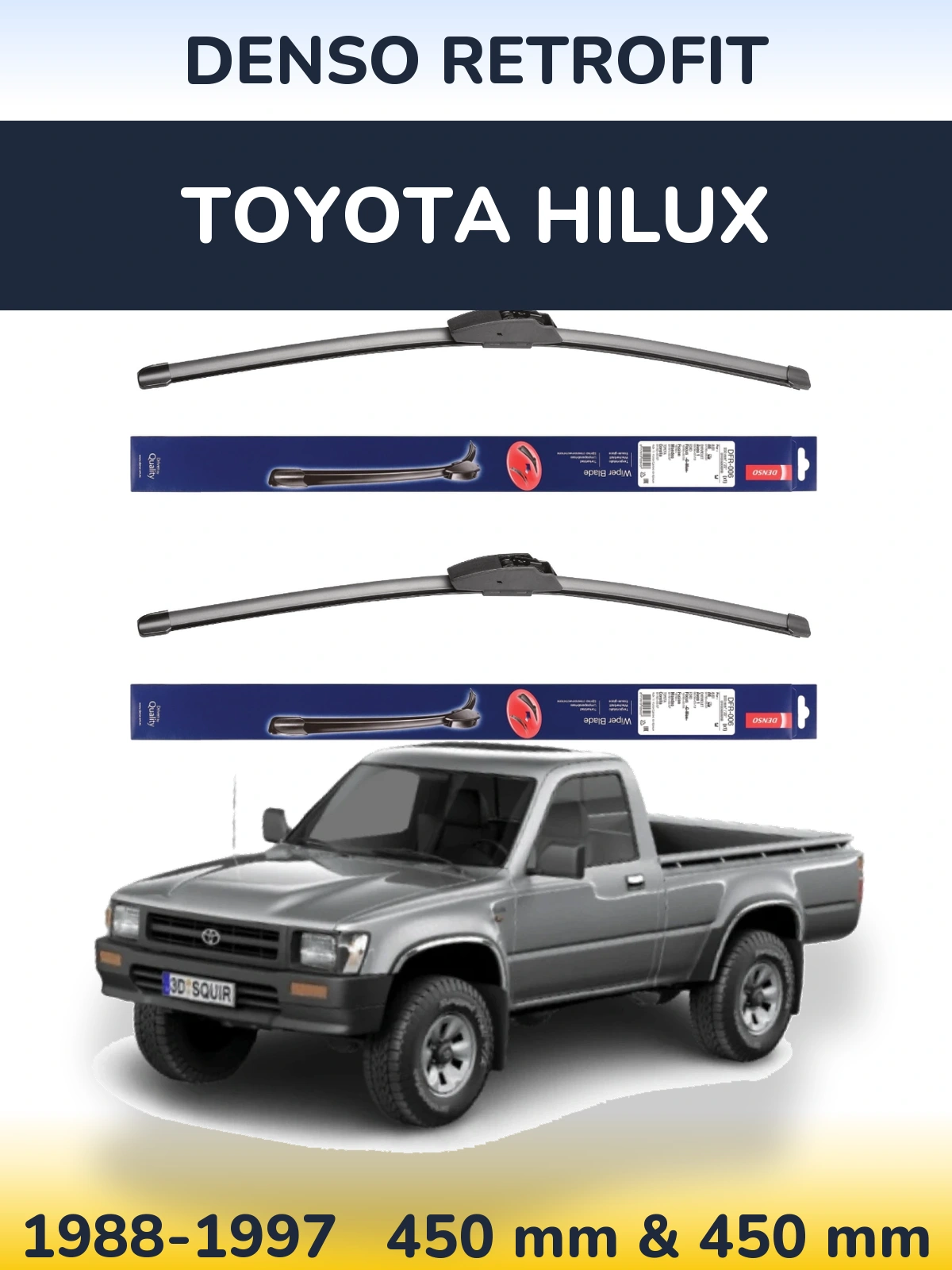 Front wiper blade set Denso Retrofit 450 & 450 mm for Toyota Hilux 1988-1997