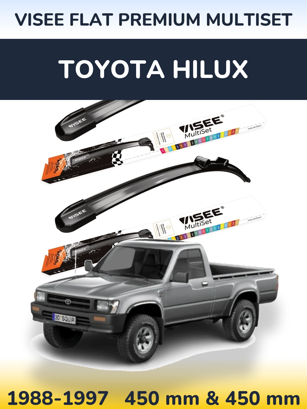 Front wiper blade set VISEE FLAT PREMIUM MultiSet 450 & 450 mm for Toyota Hilux 1988-1997
