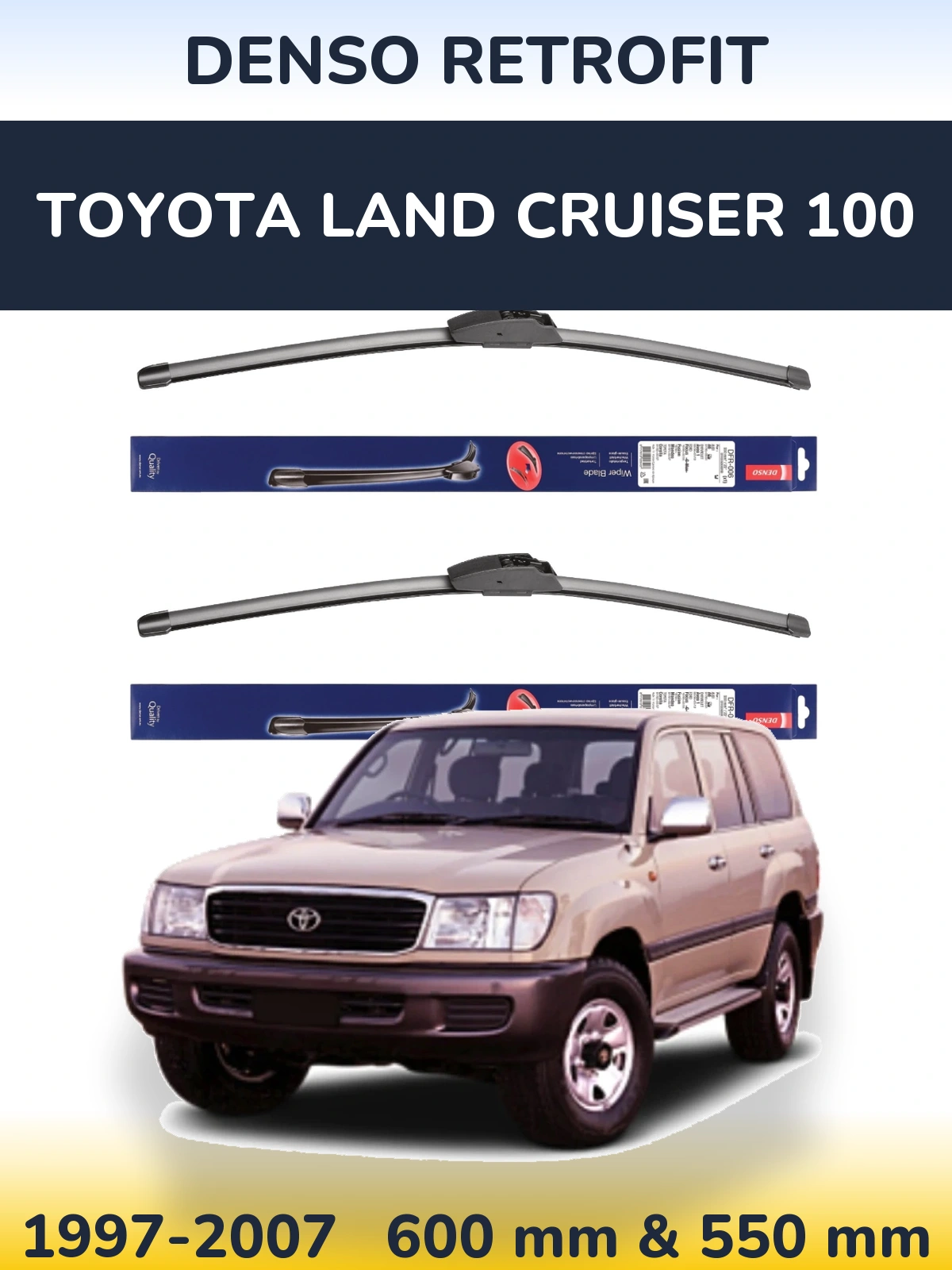 Komplet przednich wycieraczek Denso Retrofit 600 & 550 mm do Toyota Land Cruiser 100 1997-2007