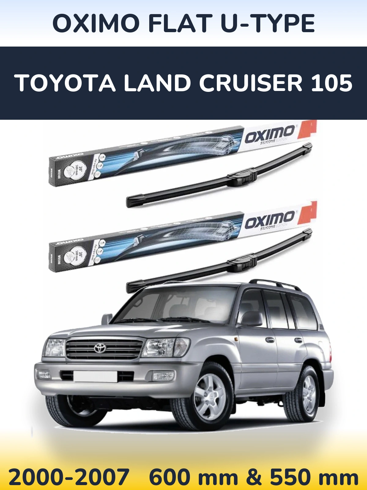 Комплект передних дворников Oximo Flat U-type 600 & 550 мм для Toyota Land Cruiser 105 2000-2007
