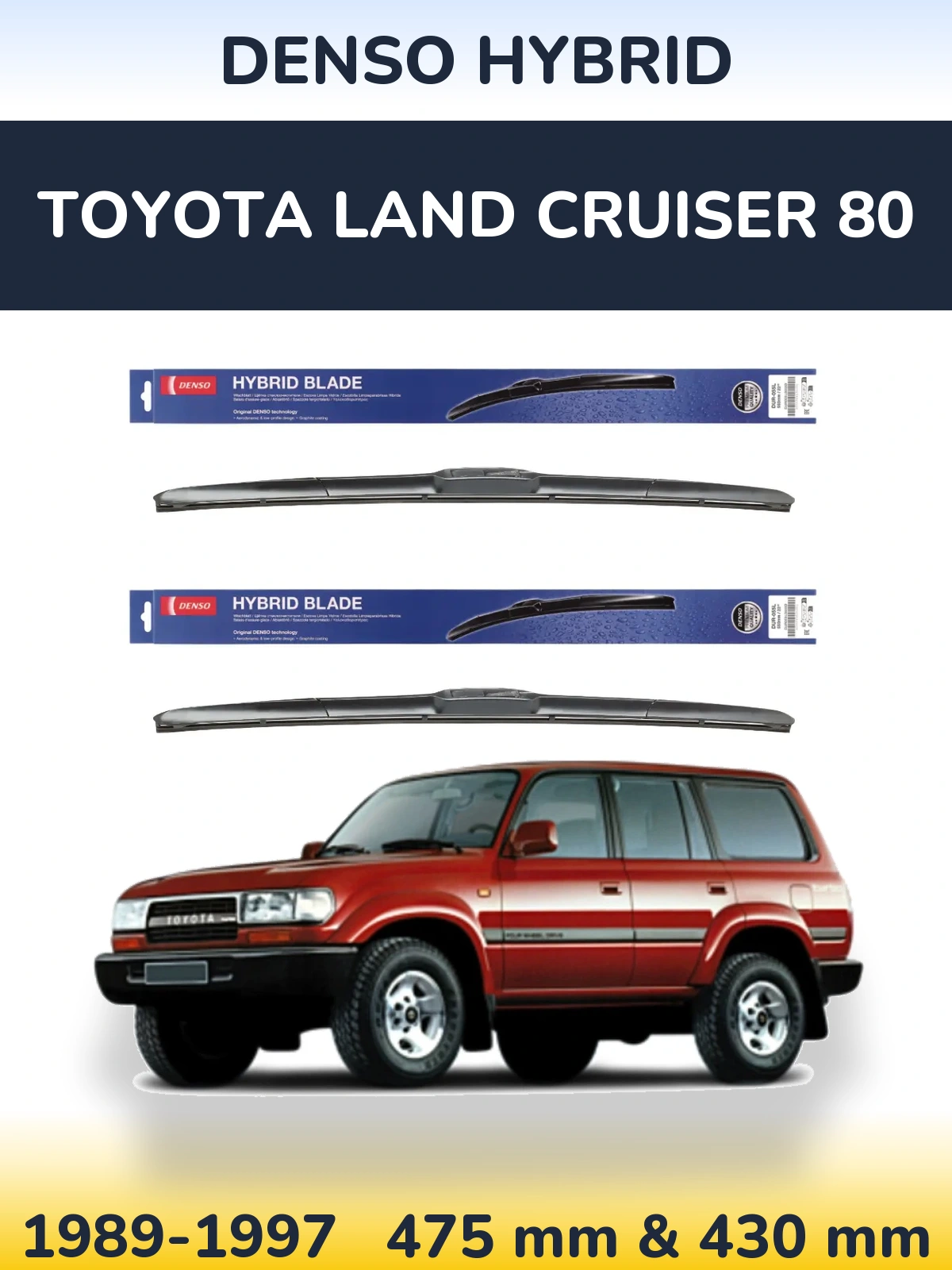 Komplet przednich wycieraczek Denso Hybrid 475 & 430 mm do Toyota Land Cruiser 80 1989-1997