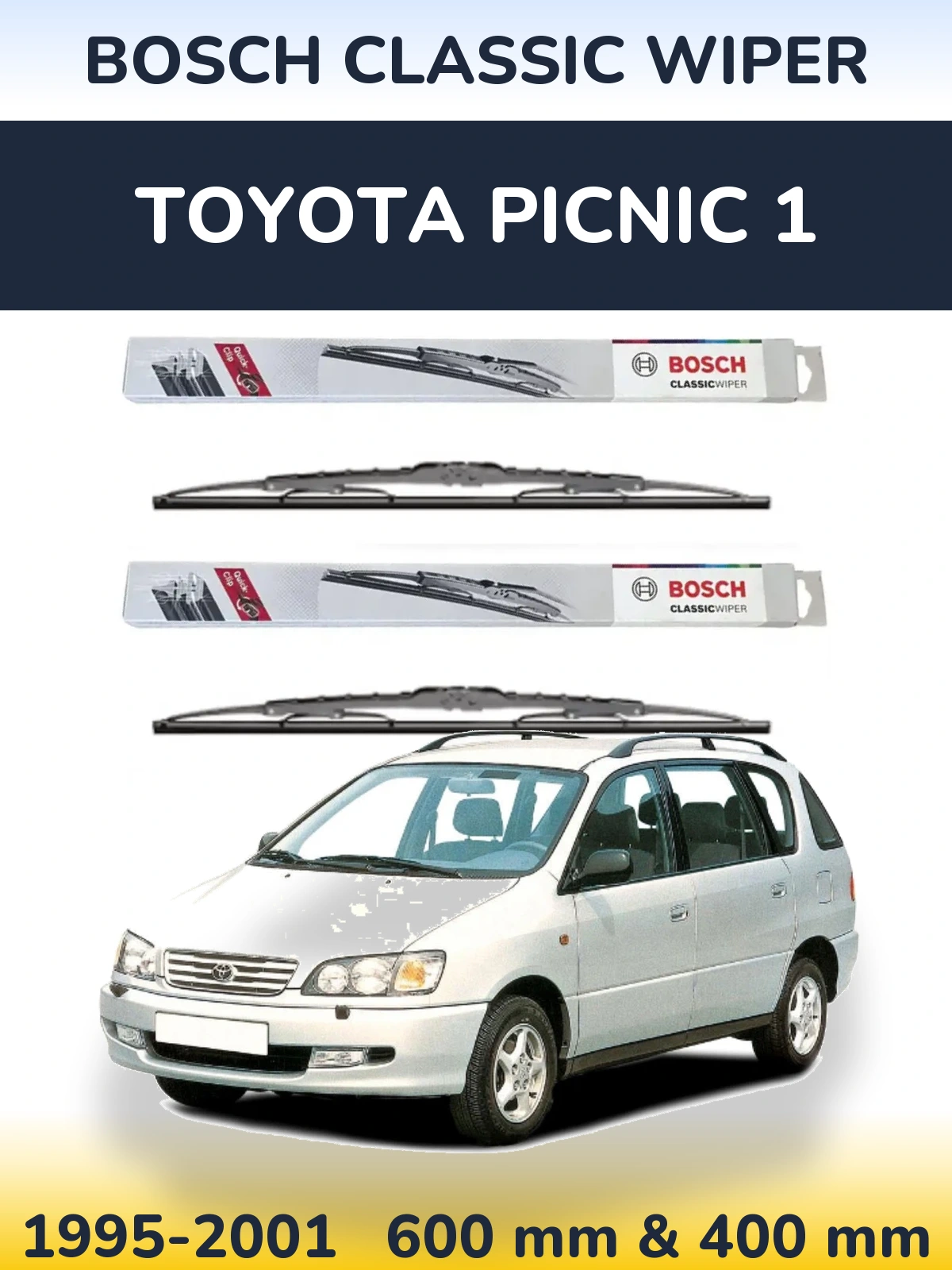 Комплект передніх щіток BOSCH Classic Wiper 600 & 400 мм для Toyota Picnic 1 1995-2001