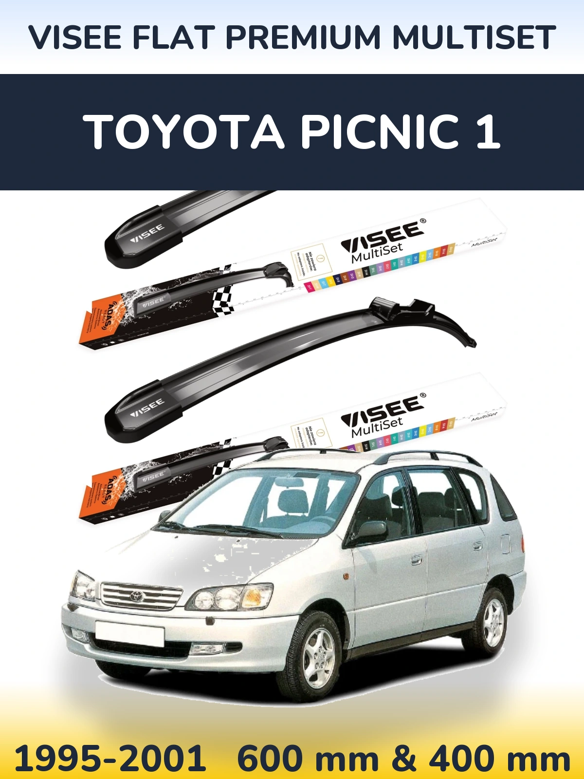 Комплект передніх щіток VISEE FLAT PREMIUM MultiSet 600 & 400 мм для Toyota Picnic 1 1995-2001