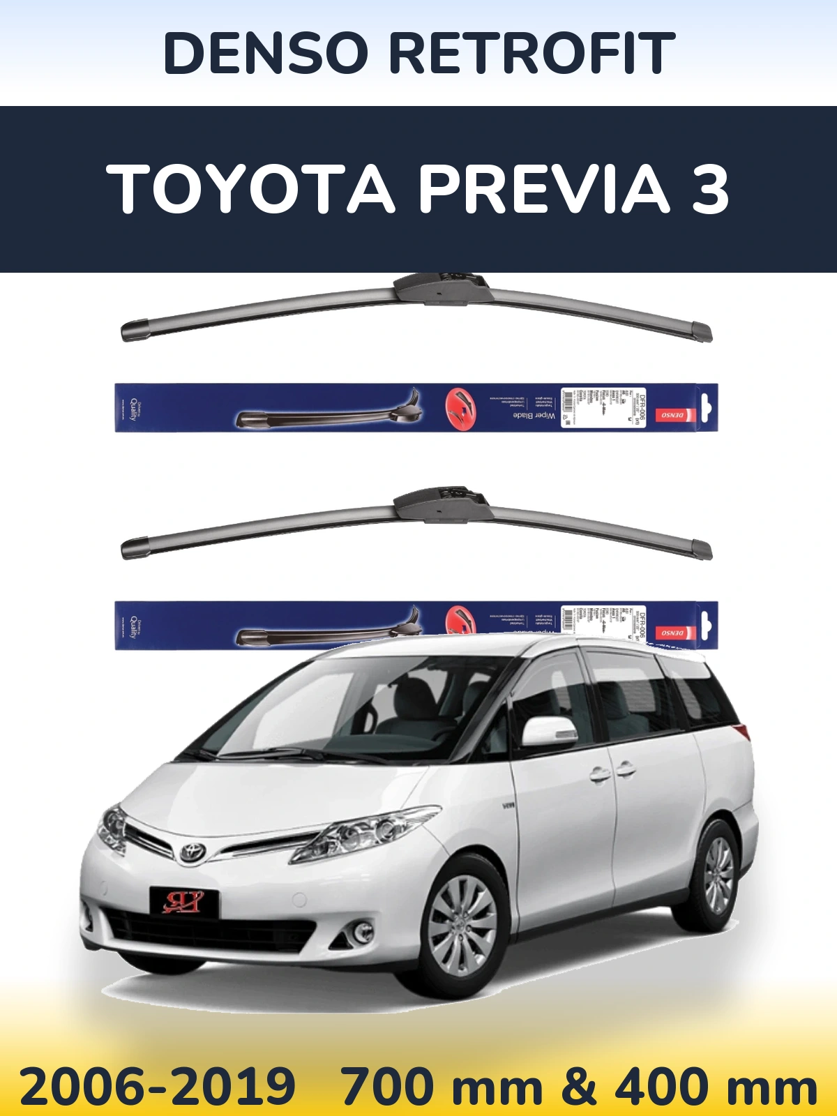 Front wiper blade set Denso Retrofit 700 & 400 mm for Toyota Previa 3 2006-2019