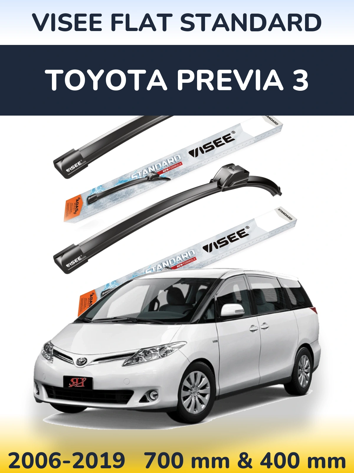 Front wiper blade set VISEE FLAT STANDARD 700 & 400 mm for Toyota Previa 3 2006-2019