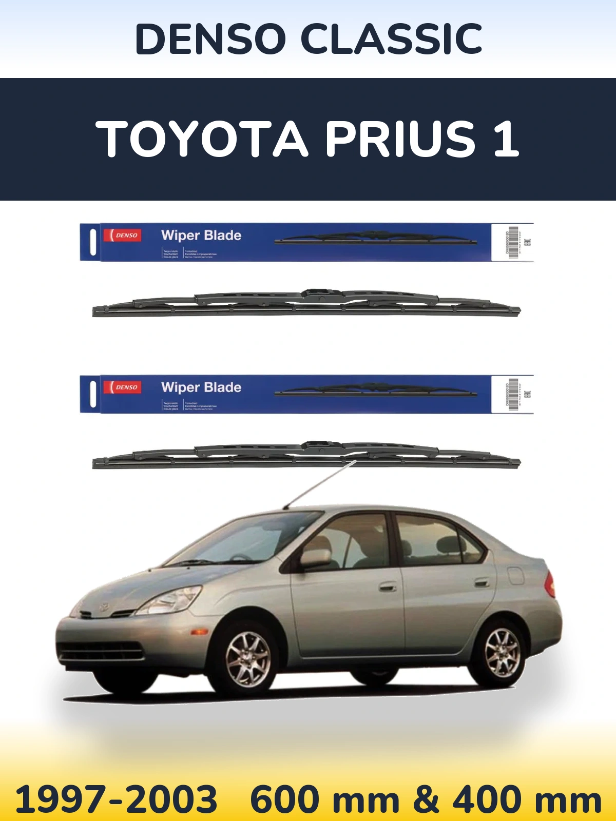 Front wiper blade set Denso Classic 600 & 400 mm for Toyota Prius 1 1997-2003