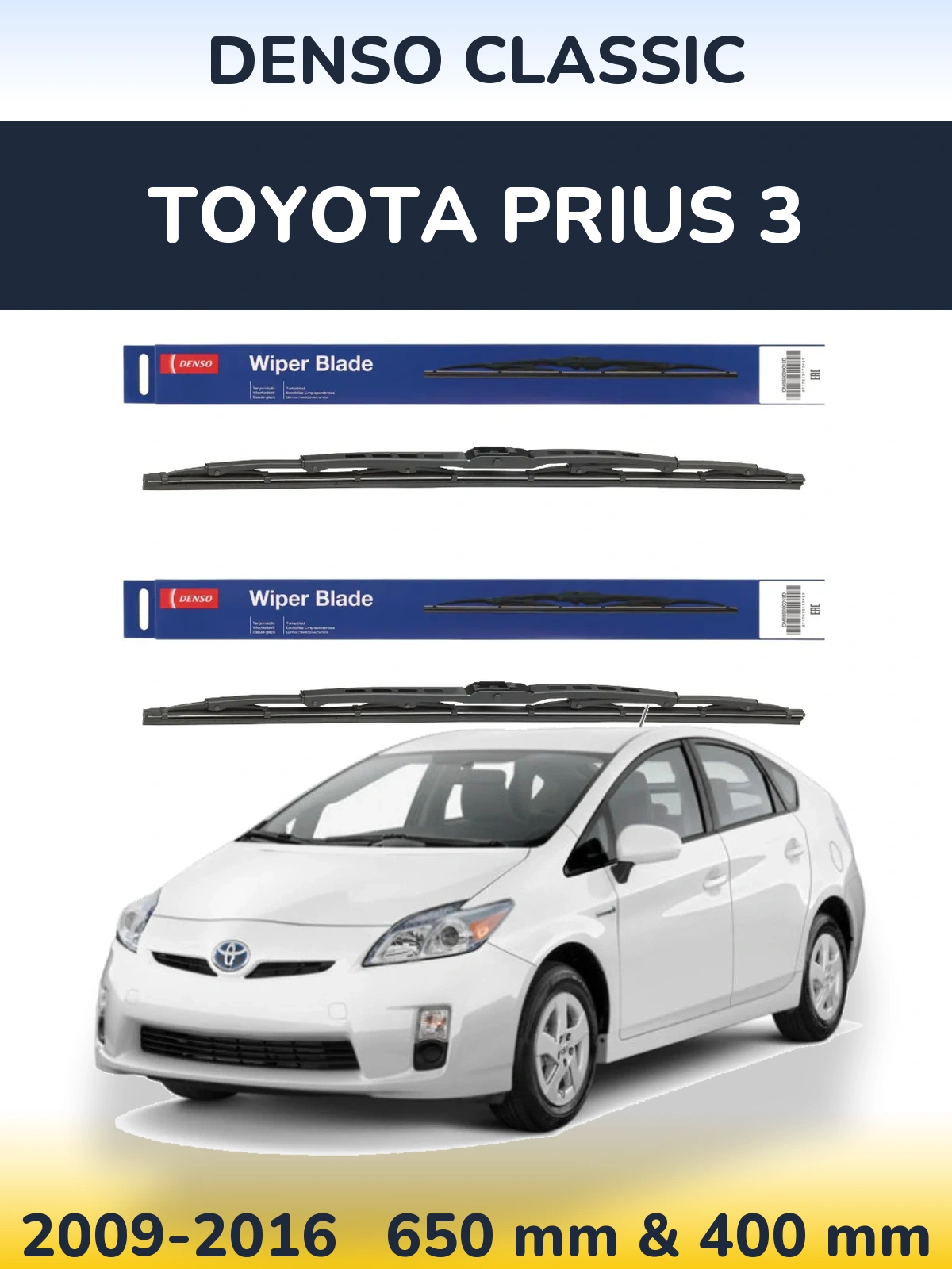 Front wiper blade set Denso Classic 650 & 400 mm for Toyota Prius 3 2009-2016