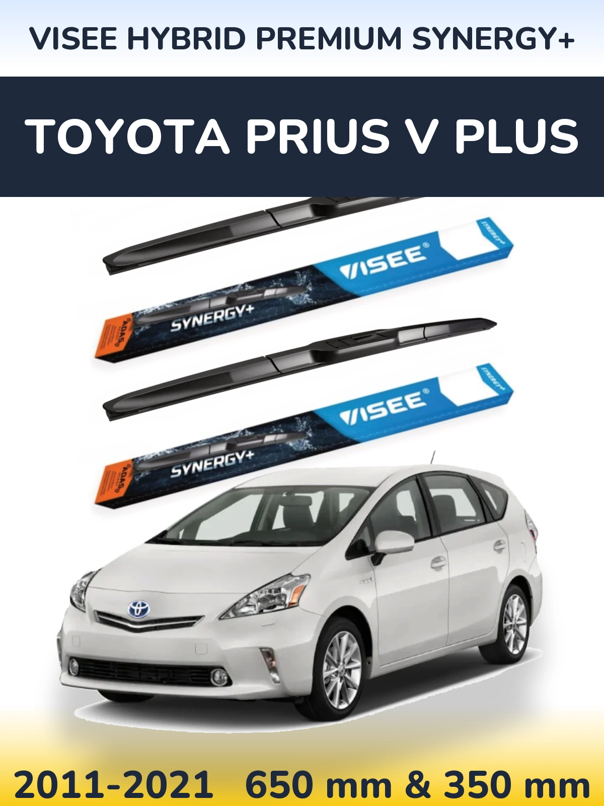 Komplet przednich wycieraczek VISEE HYBRID PREMIUM SYNERGY+ 650 & 350 mm do Toyota Prius V Plus 2011-2021