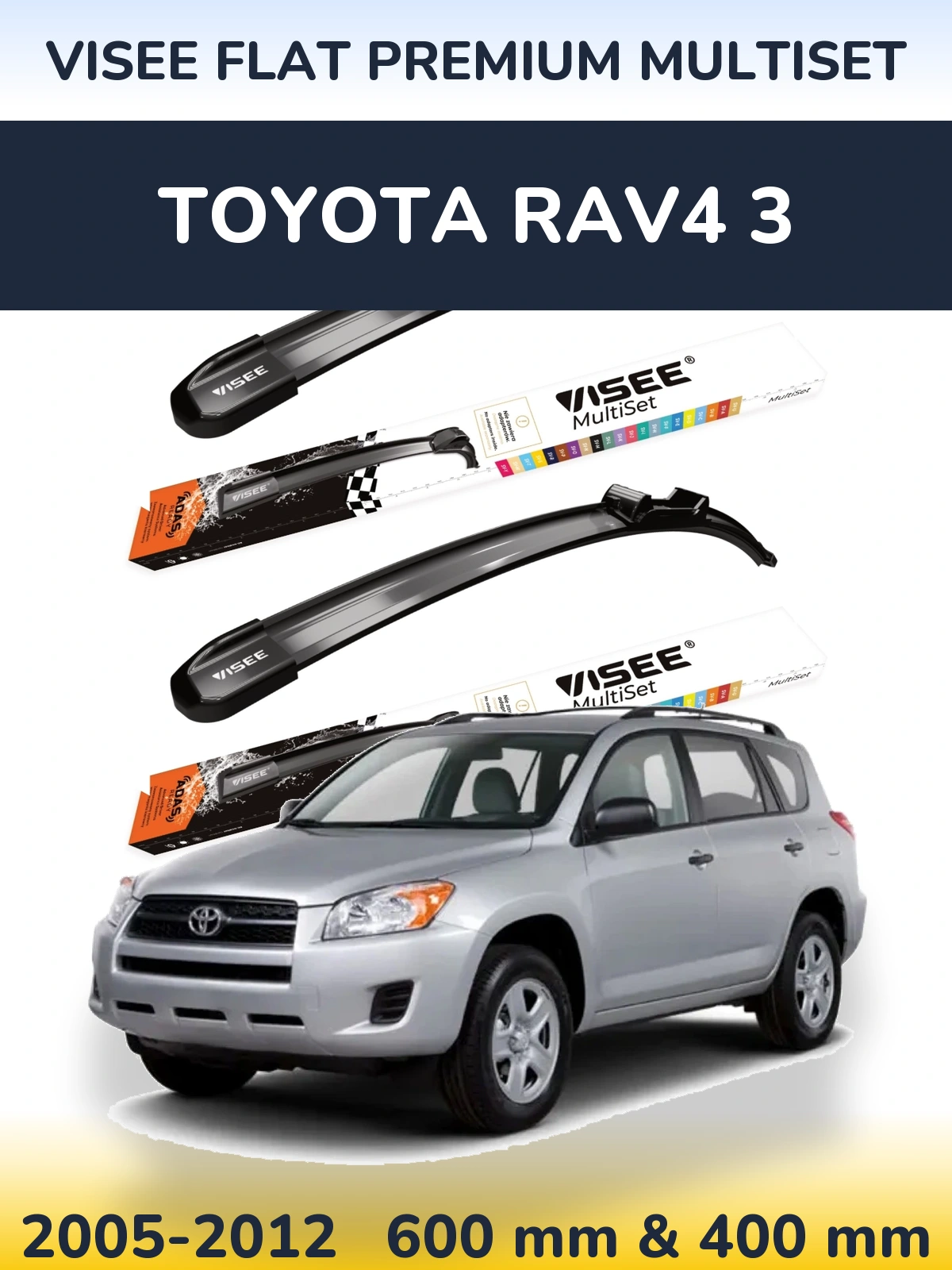 Комплект передніх щіток VISEE FLAT PREMIUM MultiSet 600 & 400 мм для Toyota RAV4 3 2005-2012