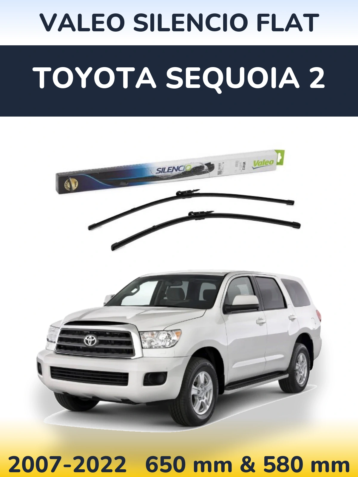 Front wiper blade set Valeo Silencio Flat 650 & 580 mm for Toyota Sequoia 2 2007-2022