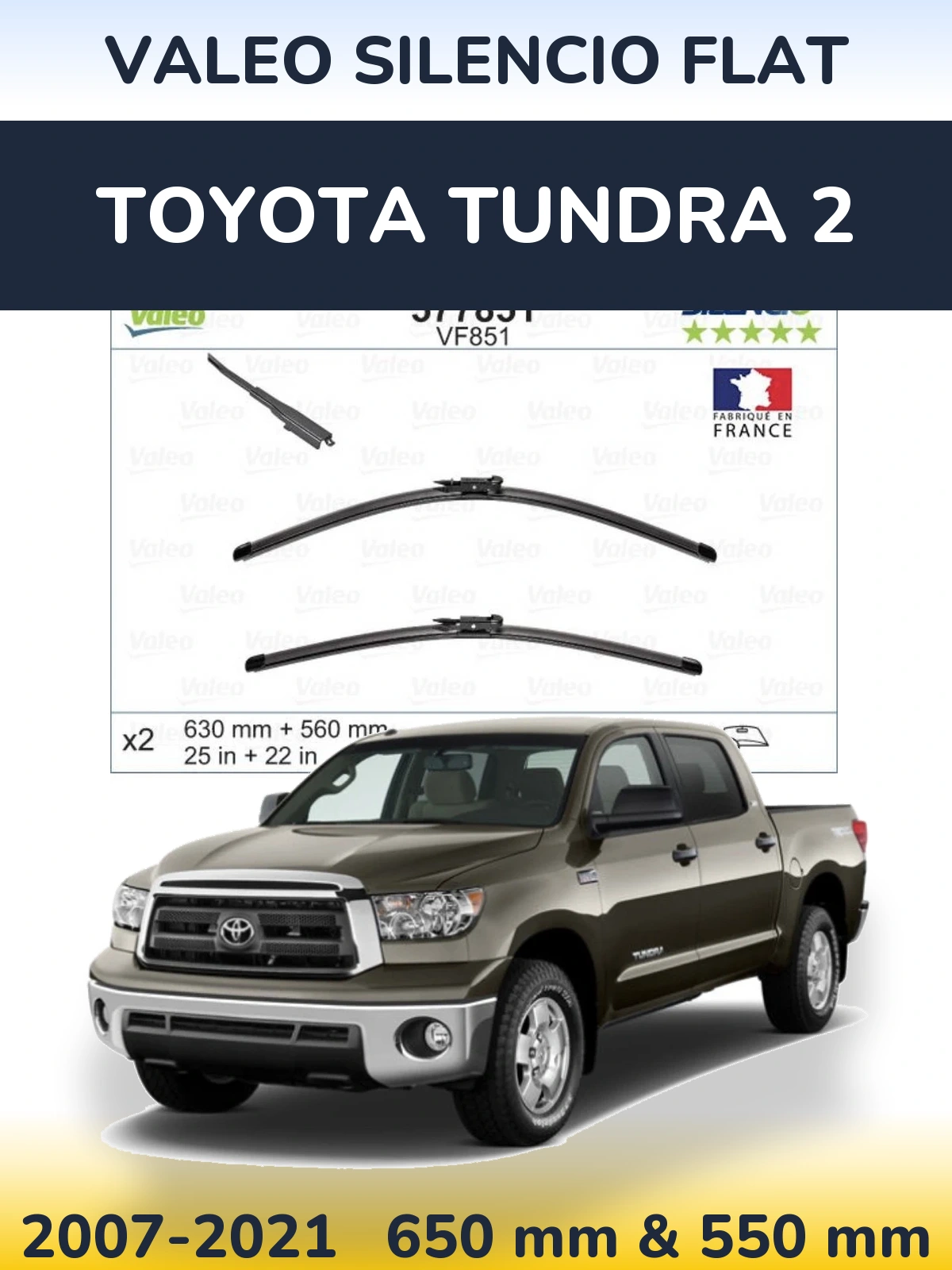 Komplet przednich wycieraczek Valeo Silencio Flat 630 & 560 mm do Toyota Tundra 2 2007-2021