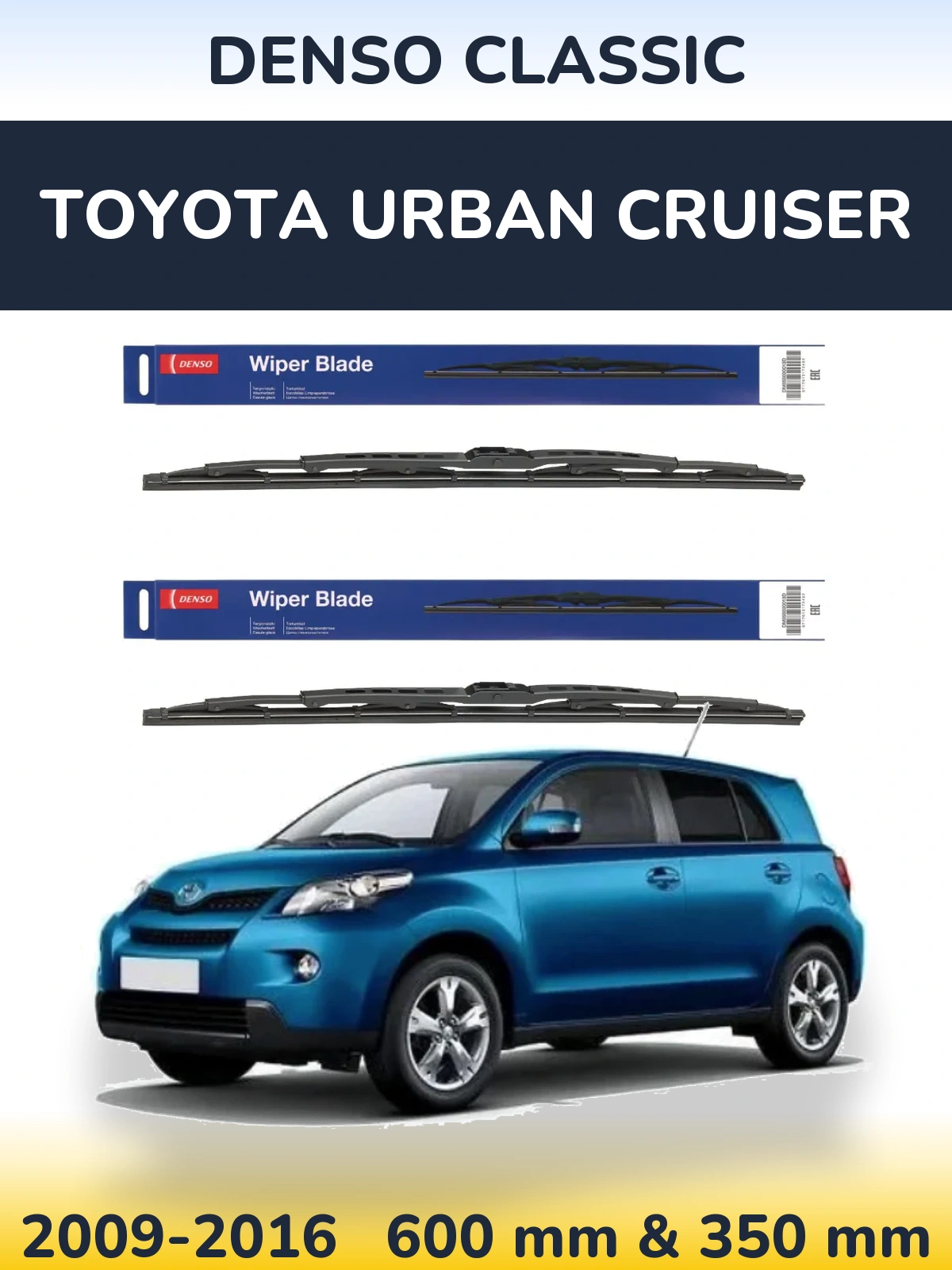 Front wiper blade set Denso Classic 600 & 350 mm for Toyota Urban Cruiser 2009-2016