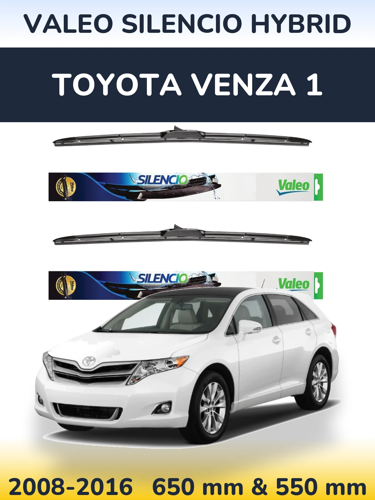 Komplet przednich wycieraczek Valeo Silencio Hybrid 650 & 550 mm do Toyota Venza 1 2008-2016