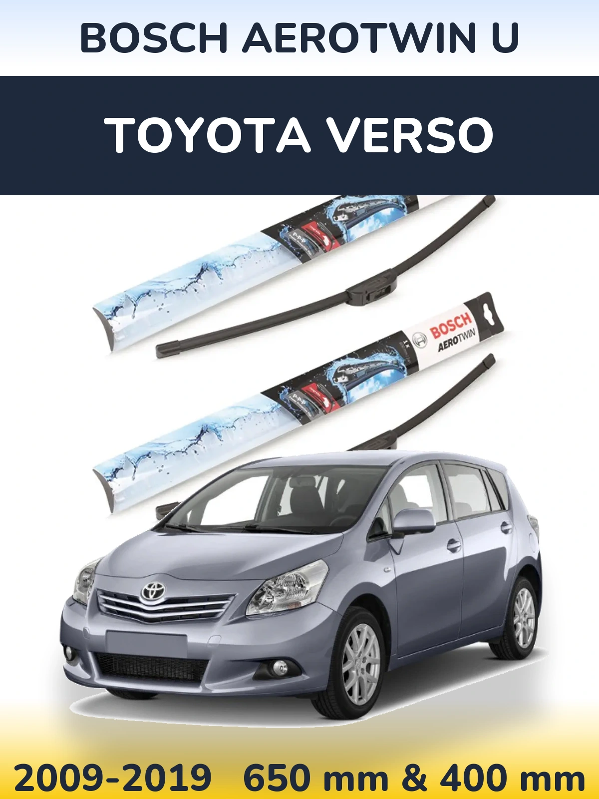 Комплект передніх щіток BOSCH AeroTwin U 650 & 400 мм для Toyota Verso 2009-2019