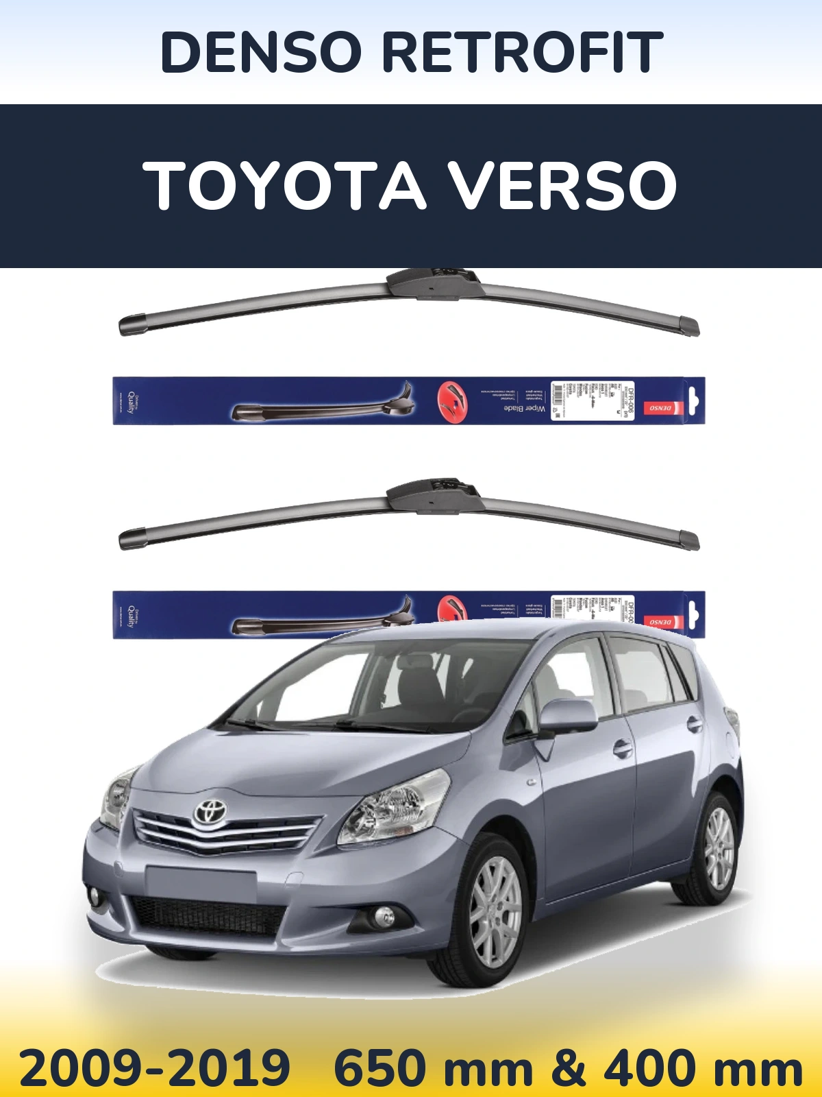 Комплект передніх щіток Denso Retrofit 650 & 400 мм для Toyota Verso 2009-2019
