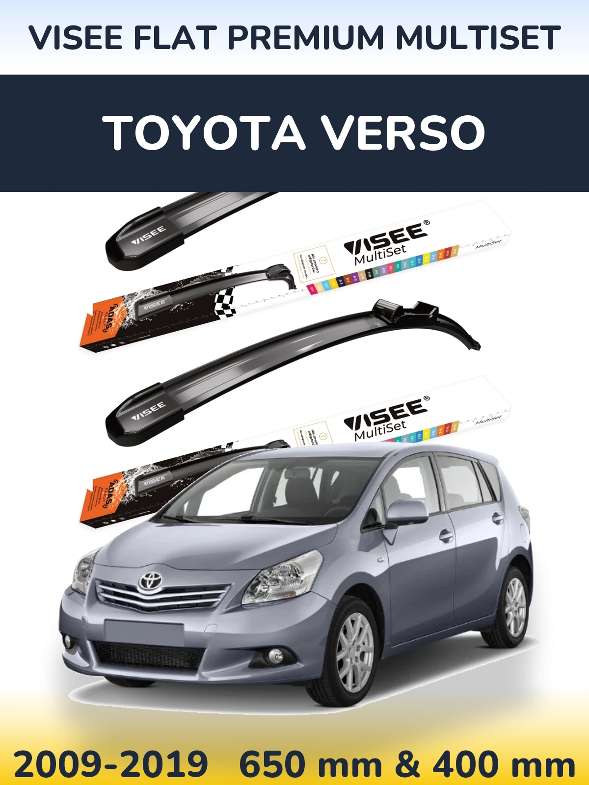 Комплект передних дворников VISEE FLAT PREMIUM MultiSet 650 & 400 мм для Toyota Verso 2009-2019