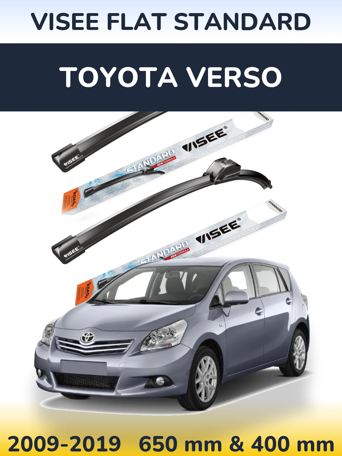 Комплект передніх щіток VISEE FLAT STANDARD 650 & 400 мм для Toyota Verso 2009-2019