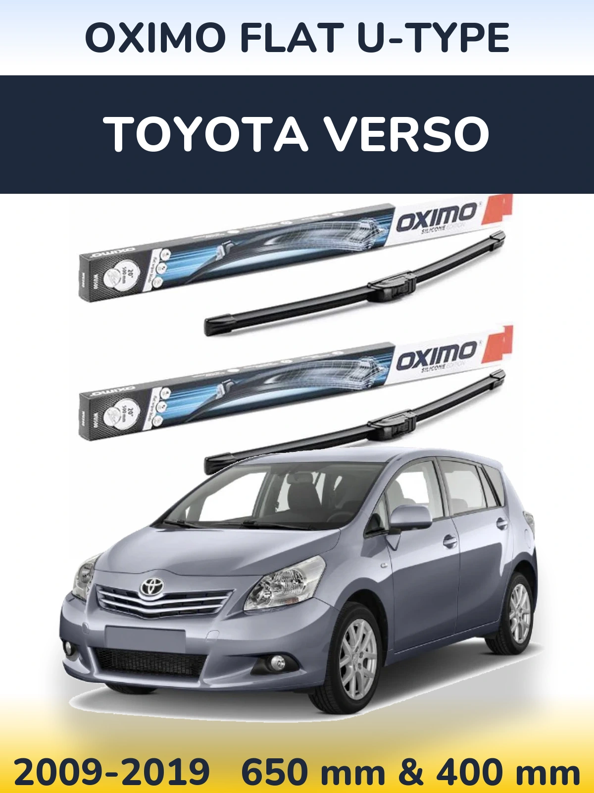 Комплект передніх щіток Oximo Flat U-type 650 & 400 мм для Toyota Verso 2009-2019