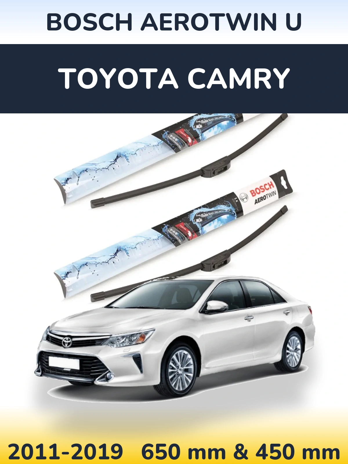 Комплект передніх щіток BOSCH AeroTwin U 650 & 450 мм для Toyota Camry 2011-2019