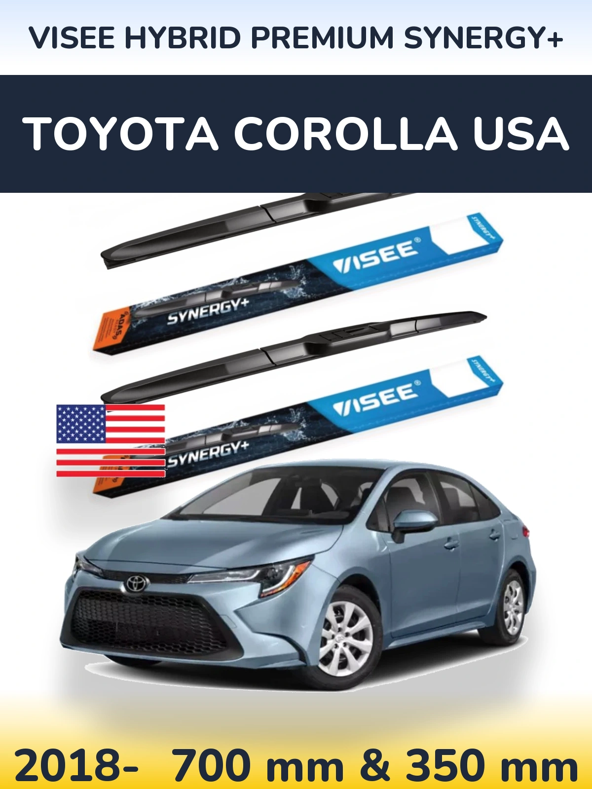 Front wiper blade set VISEE HYBRID PREMIUM SYNERGY+ 700 & 350 mm for Toyota Corolla USA 2018-2026