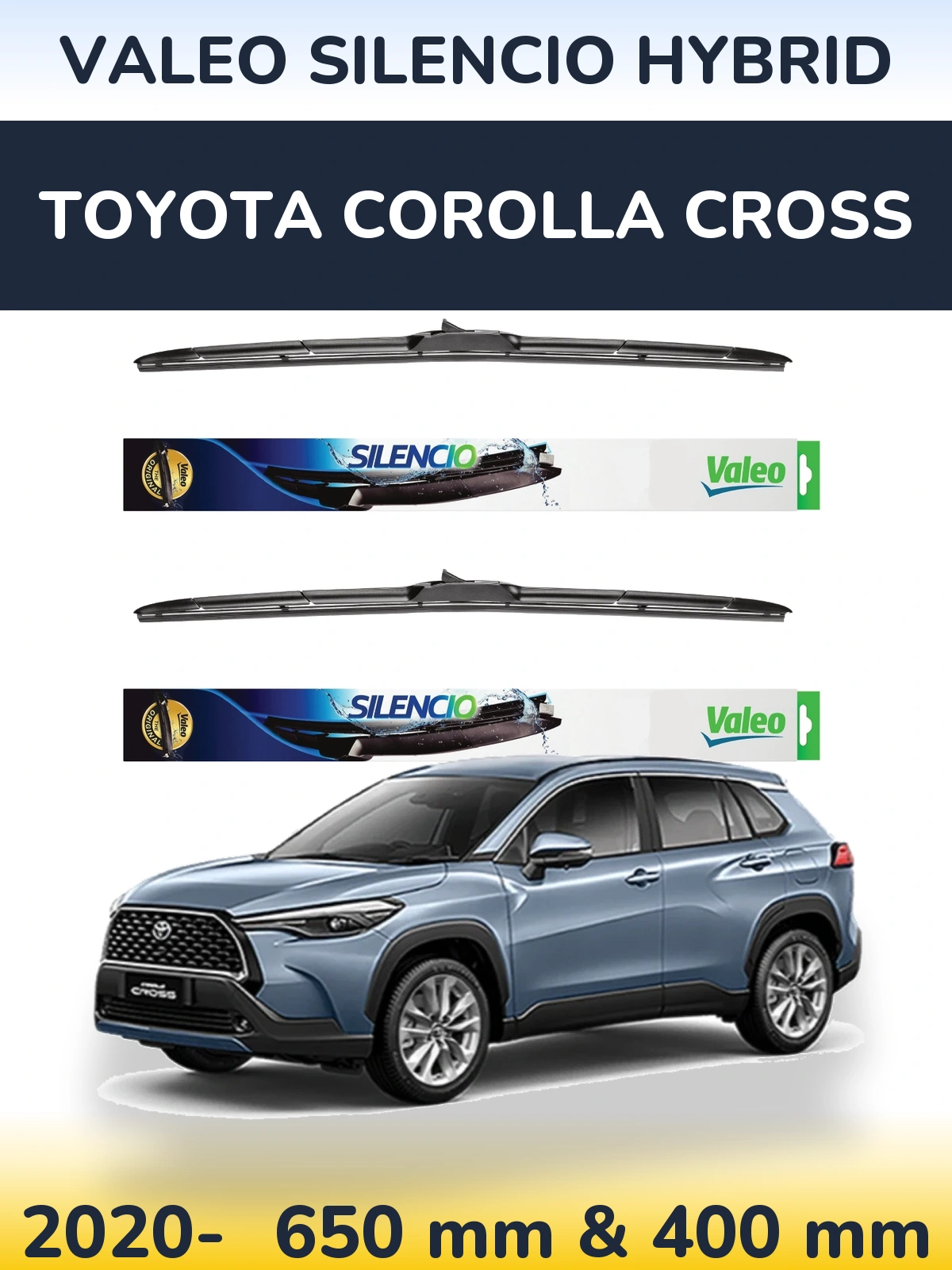 Комплект передніх щіток Valeo Silencio Hybrid 650 & 400 мм для Toyota Corolla Cross 2020-2026