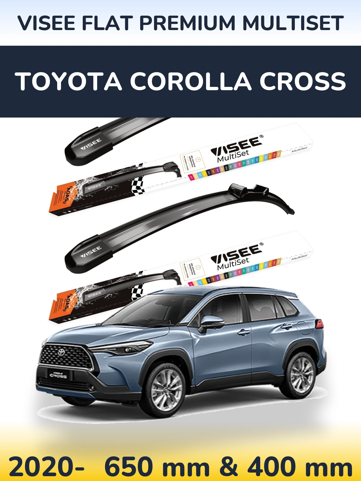 Комплект передніх щіток VISEE FLAT PREMIUM MultiSet 650 & 400 мм для Toyota Corolla Cross 2020-2026