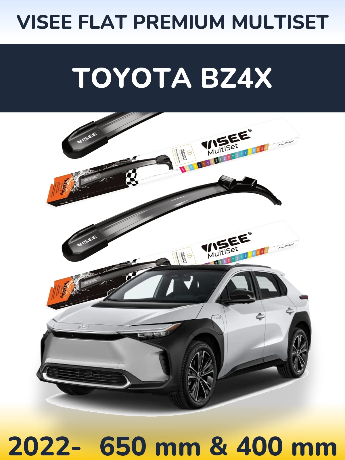 Front wiper blade set VISEE FLAT PREMIUM MultiSet 650 & 400 mm for Toyota bZ4X 2022-2026