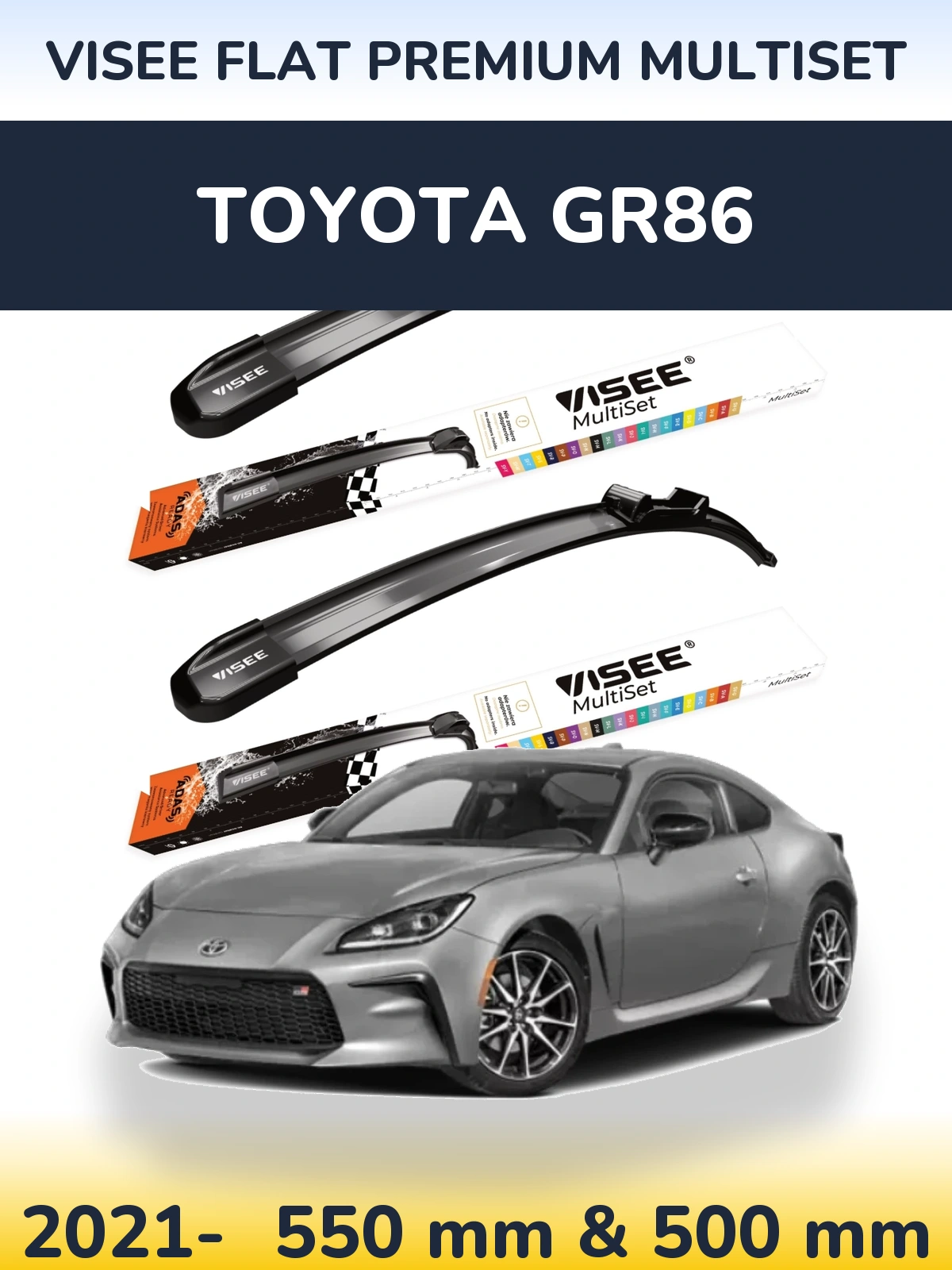 Комплект передніх щіток VISEE FLAT PREMIUM MultiSet 550 & 500 мм для Toyota GR86 2021-2026