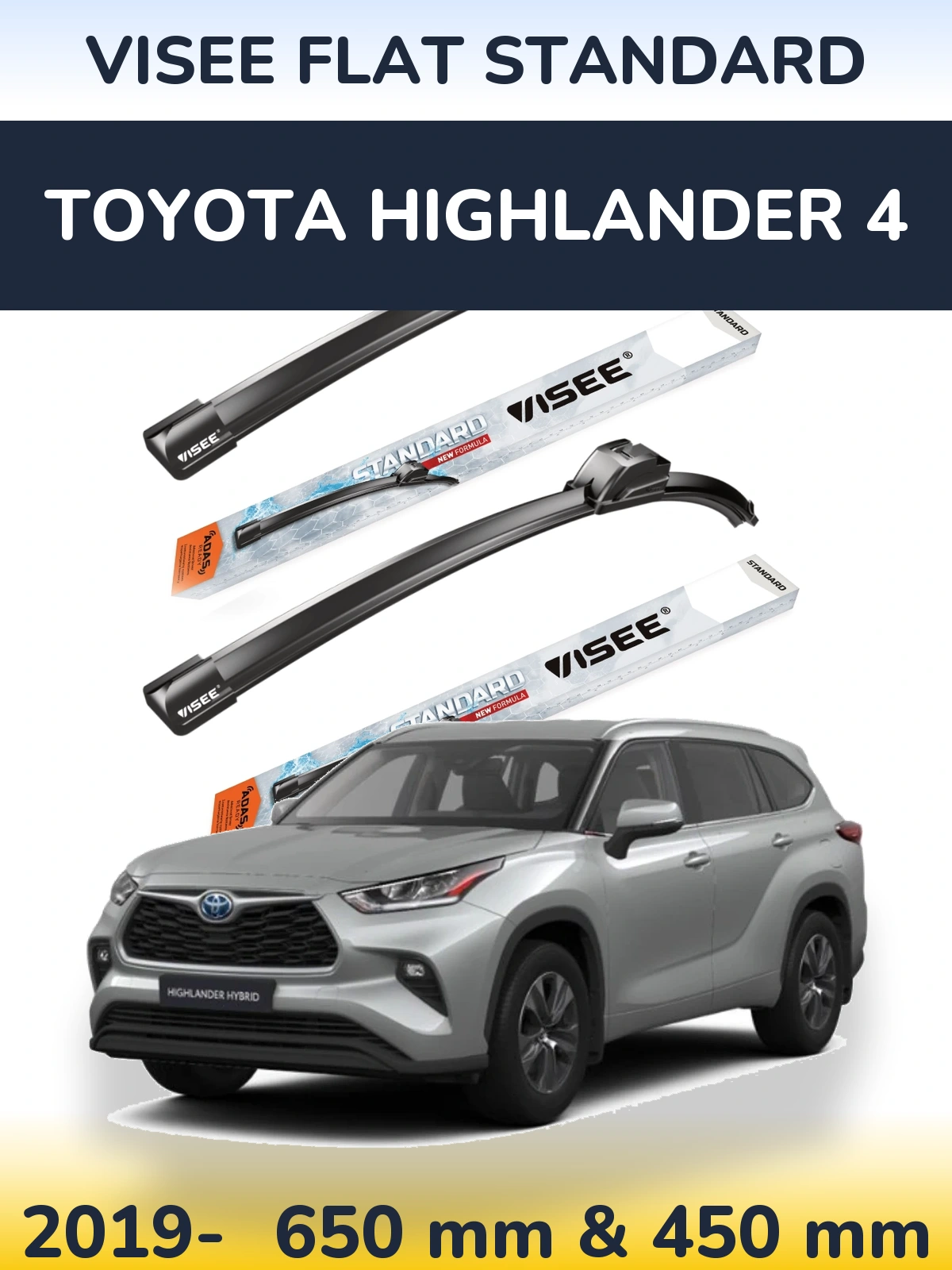 Комплект передніх щіток VISEE FLAT STANDARD 650 & 450 мм для Toyota Highlander 4 2019-2026