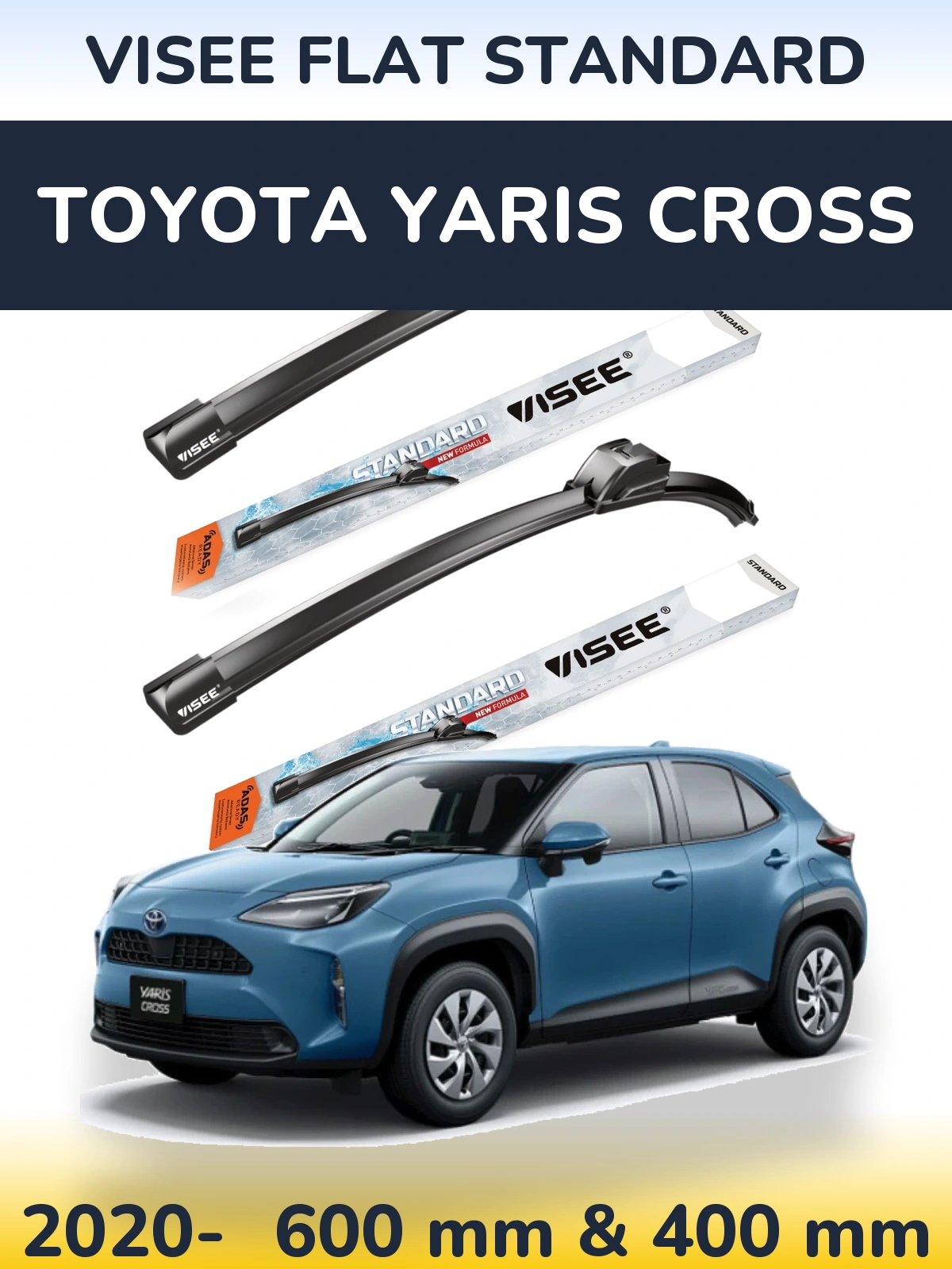 Комплект передніх щіток VISEE FLAT STANDARD 600 & 400 мм для Toyota Yaris Cross 2020-2026