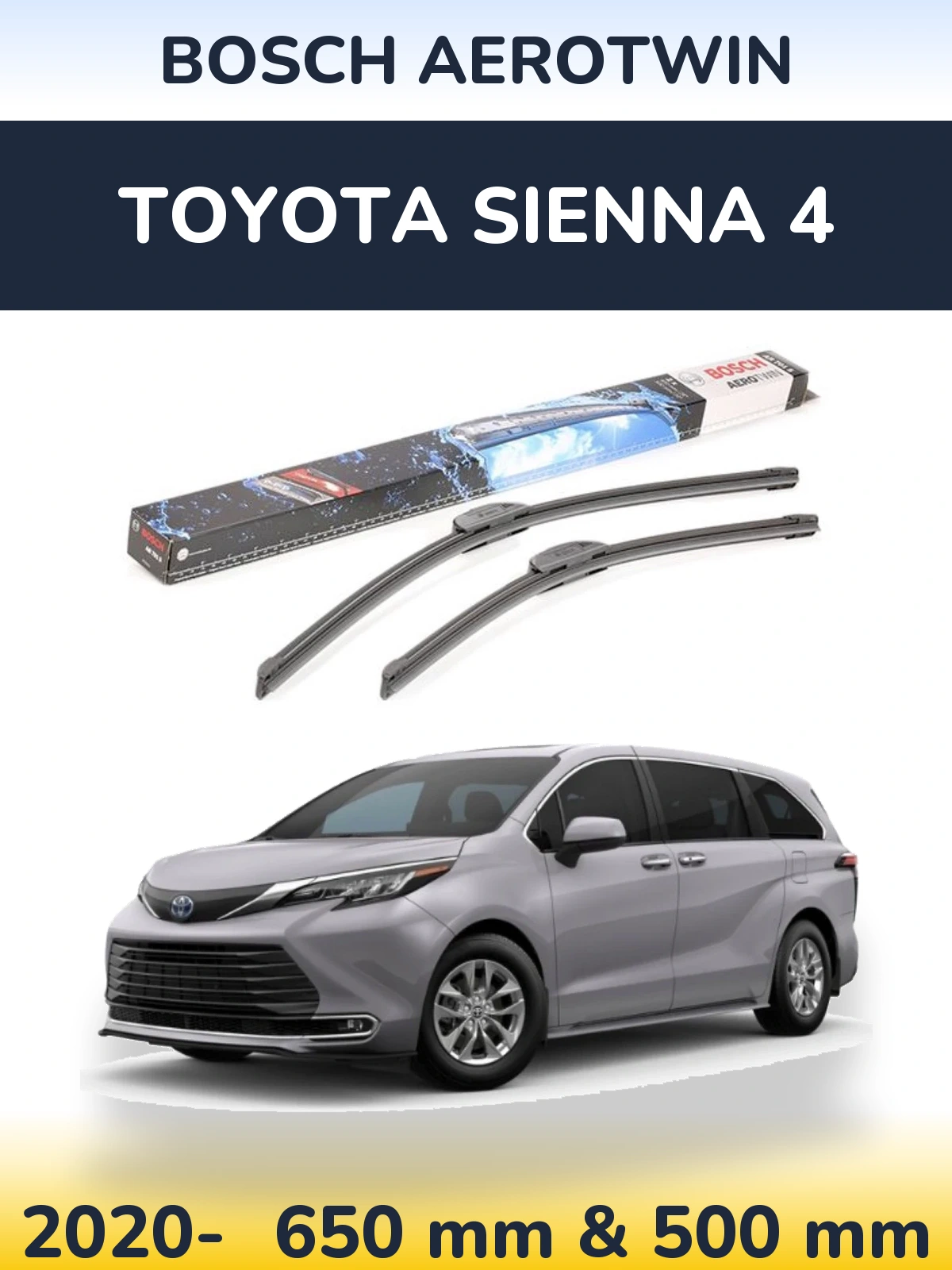 Komplet przednich wycieraczek BOSCH AeroTwin 650 & 500 mm do Toyota Sienna 4 2020-2026