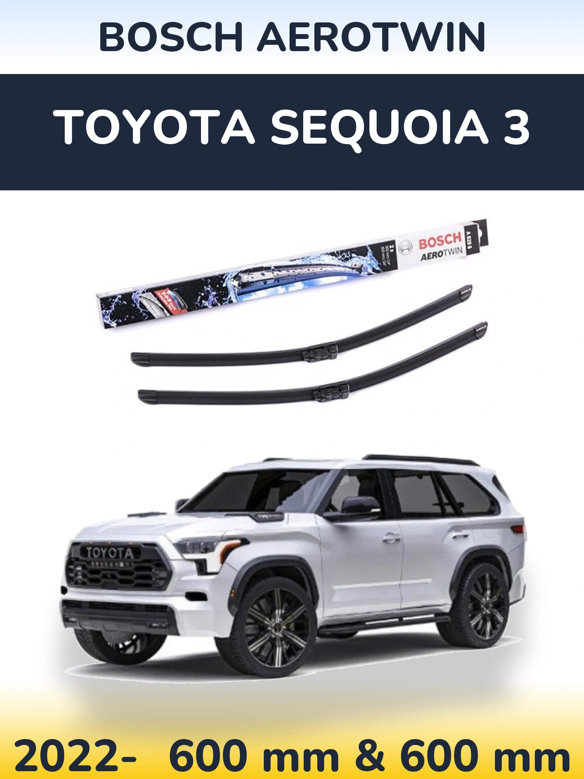 Комплект передніх щіток BOSCH AeroTwin 600 & 600 мм для Toyota Sequoia 3 2022-2026
