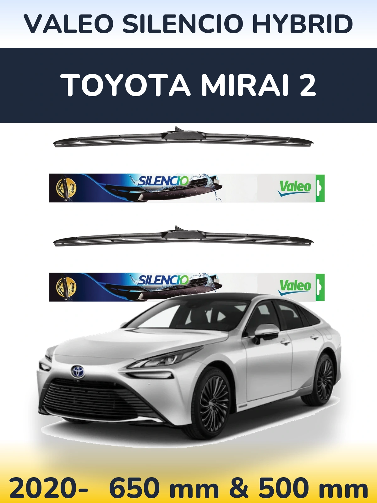 Комплект передних дворников Valeo Silencio Hybrid 650 & 500 мм для Toyota Mirai 2 2020-2026