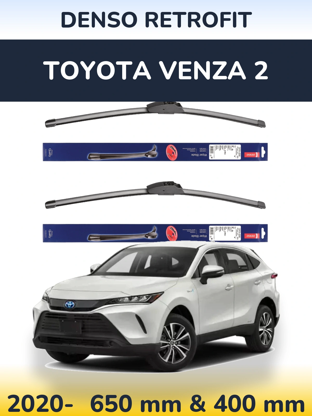 Komplet przednich wycieraczek Denso Retrofit 650 & 400 mm do Toyota Venza 2 2020-2026