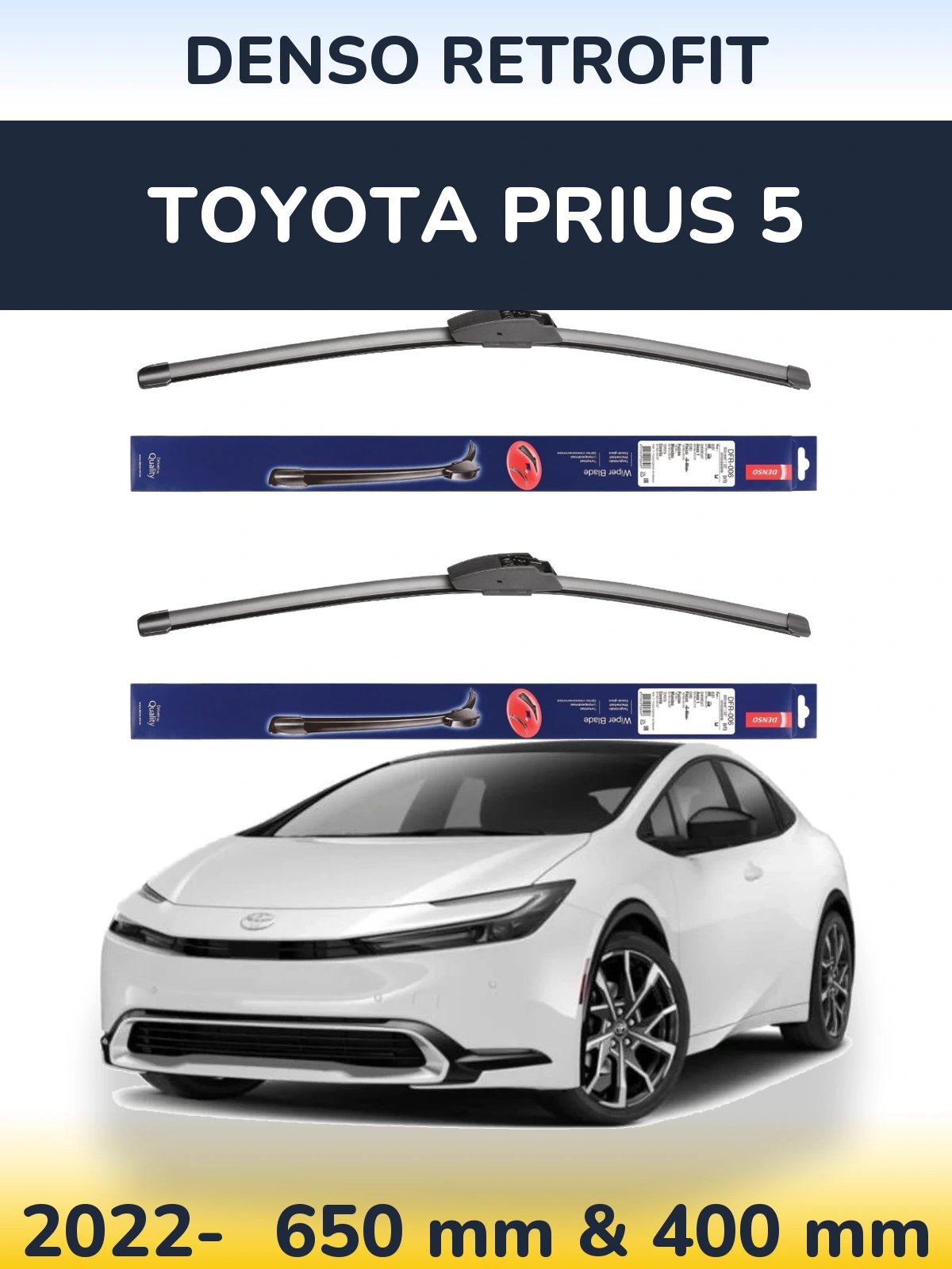 Комплект передніх щіток Denso Retrofit 650 & 400 мм для Toyota Prius 5 2022-2026