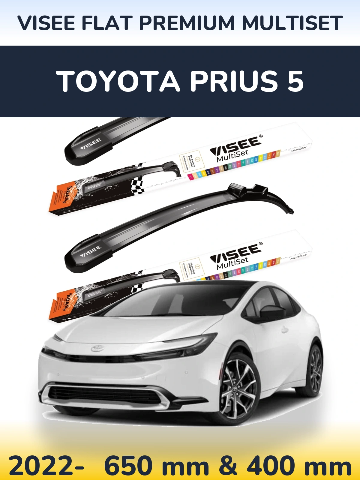 Комплект передних дворников VISEE FLAT PREMIUM MultiSet 650 & 400 мм для Toyota Prius 5 2022-2026