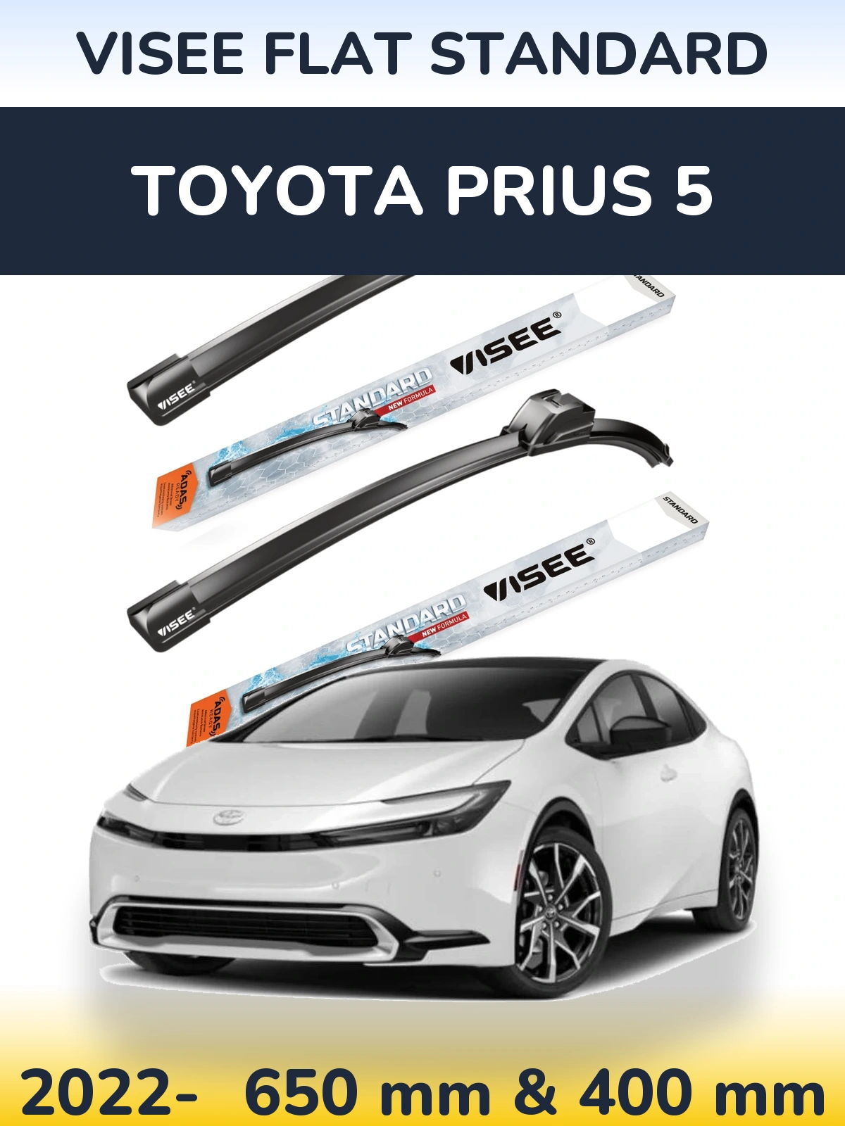 Комплект передніх щіток VISEE FLAT STANDARD 650 & 400 мм для Toyota Prius 5 2022-2026