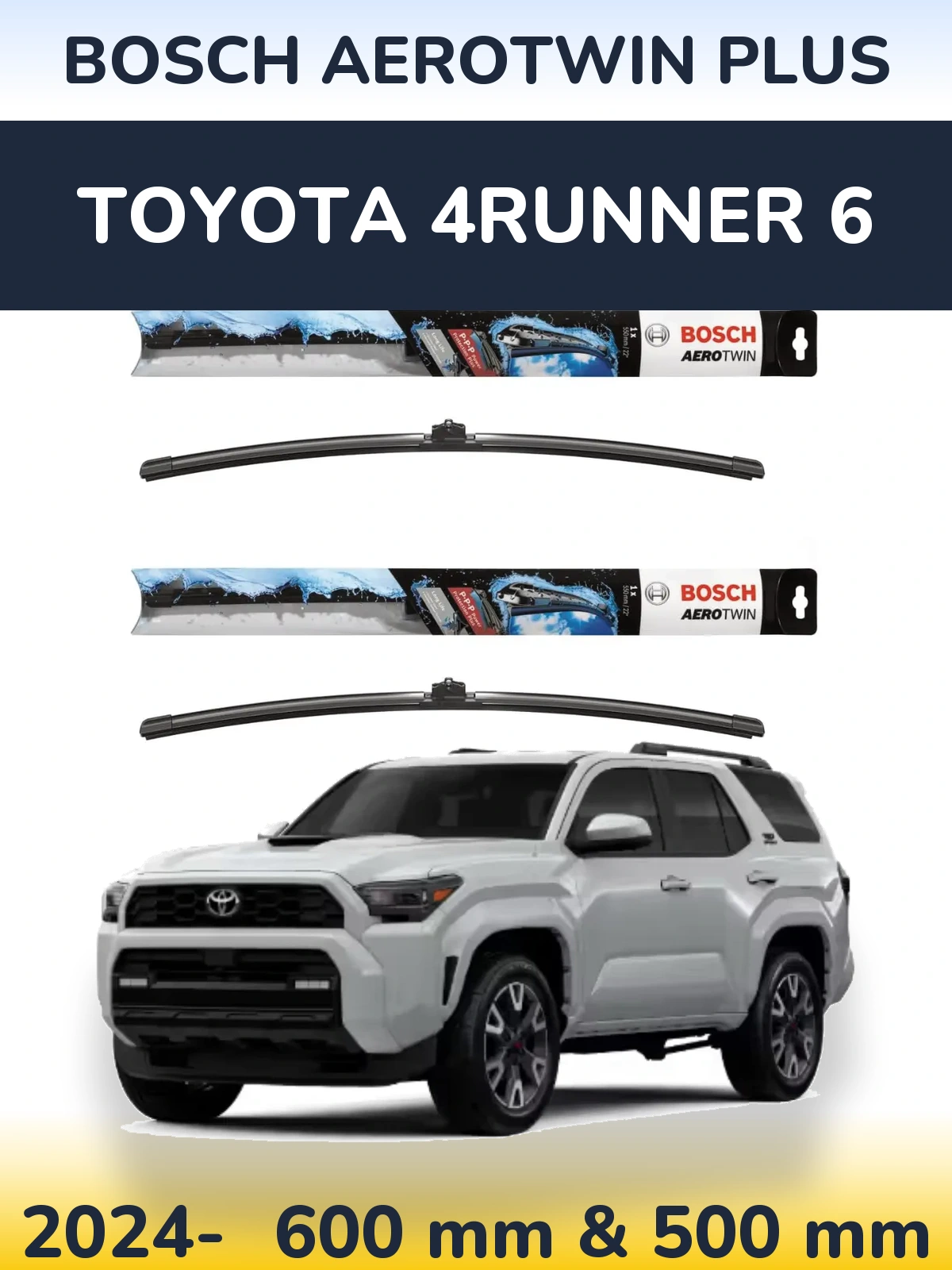 Комплект передніх щіток BOSCH AeroTwin Plus 600 & 500 мм для Toyota 4Runner 6 2024-2026