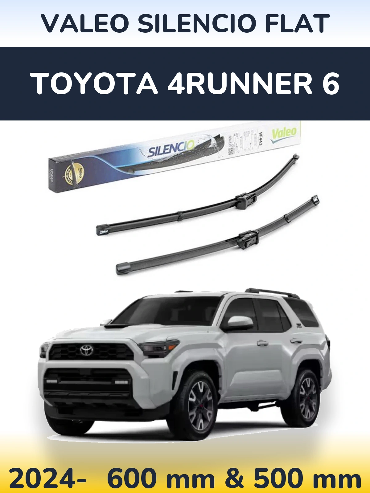 Front wiper blade set Valeo Silencio Flat 600 & 500 mm for Toyota 4Runner 6 2024-2026