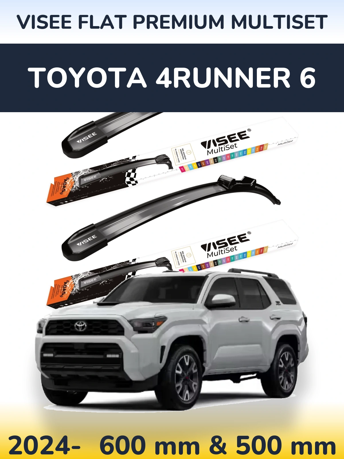 Комплект передних дворников VISEE FLAT PREMIUM MultiSet 600 & 500 мм для Toyota 4Runner 6 2024-2026