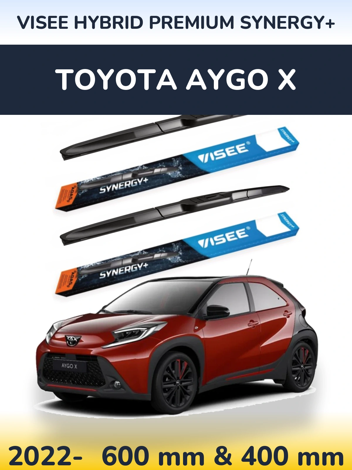 Комплект передніх щіток VISEE HYBRID PREMIUM SYNERGY+ 600 & 400 мм для Toyota Aygo X 2022-2026